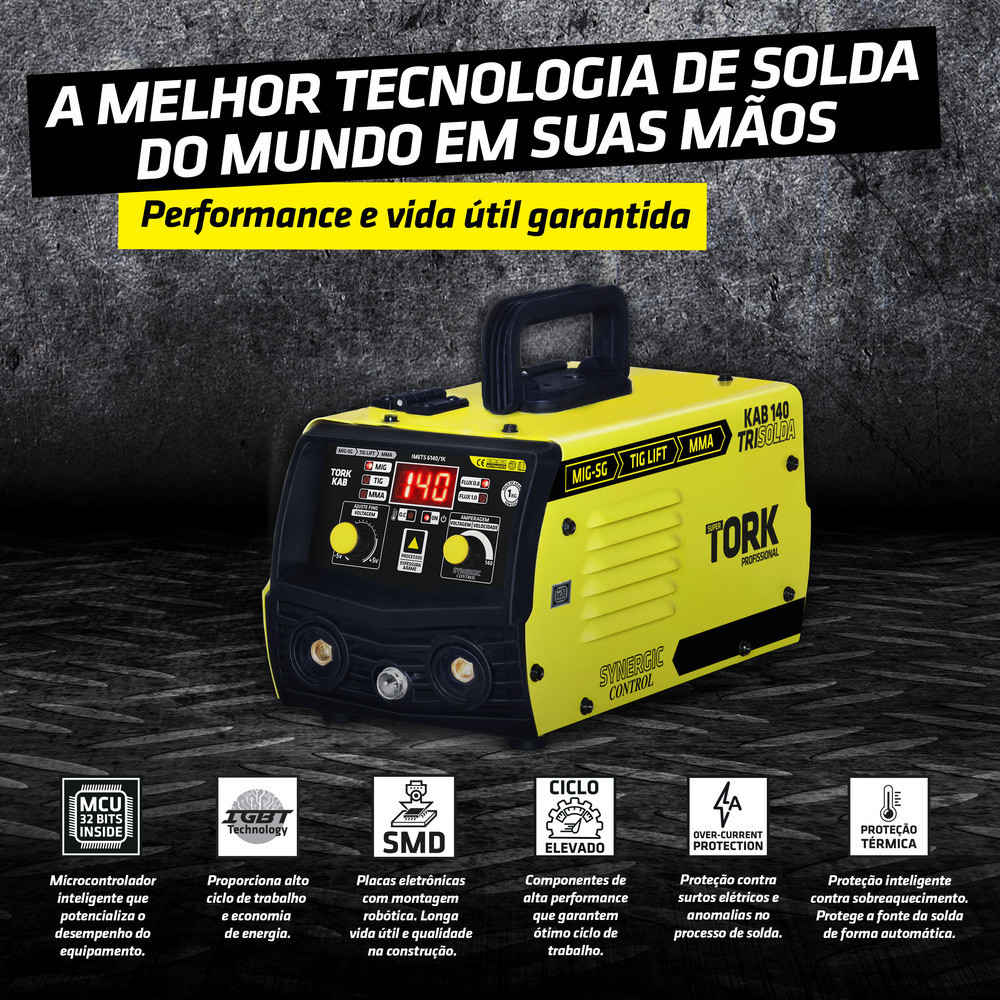 Detalhes do Inversor Solda Mig Eletrodo Tocha Tig 140a 220v Mascara Tork