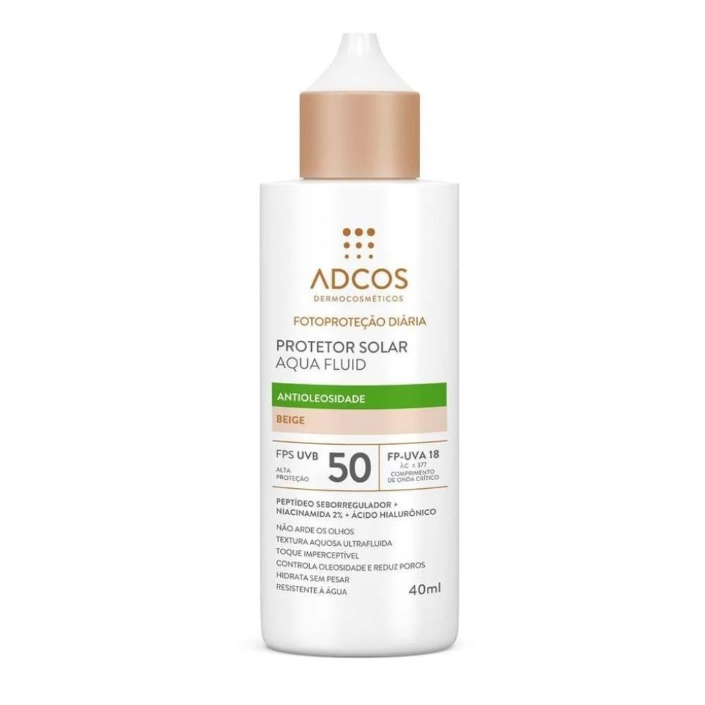 Protetor Solar Adcos FPS50 Aqua Fluid Antioleosidade Beige 40ml em Oferta na Shopee