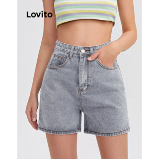 Lovito Shorts Jeans Casuais Com Bolso Liso Para Mulheres L79AD101