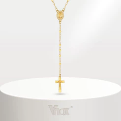 Vnox Dainty Virgin Mary Cross Colar De Contas Longas Para Mulheres Homens , 18K Ouro Fé Reza Jóias Acessórios