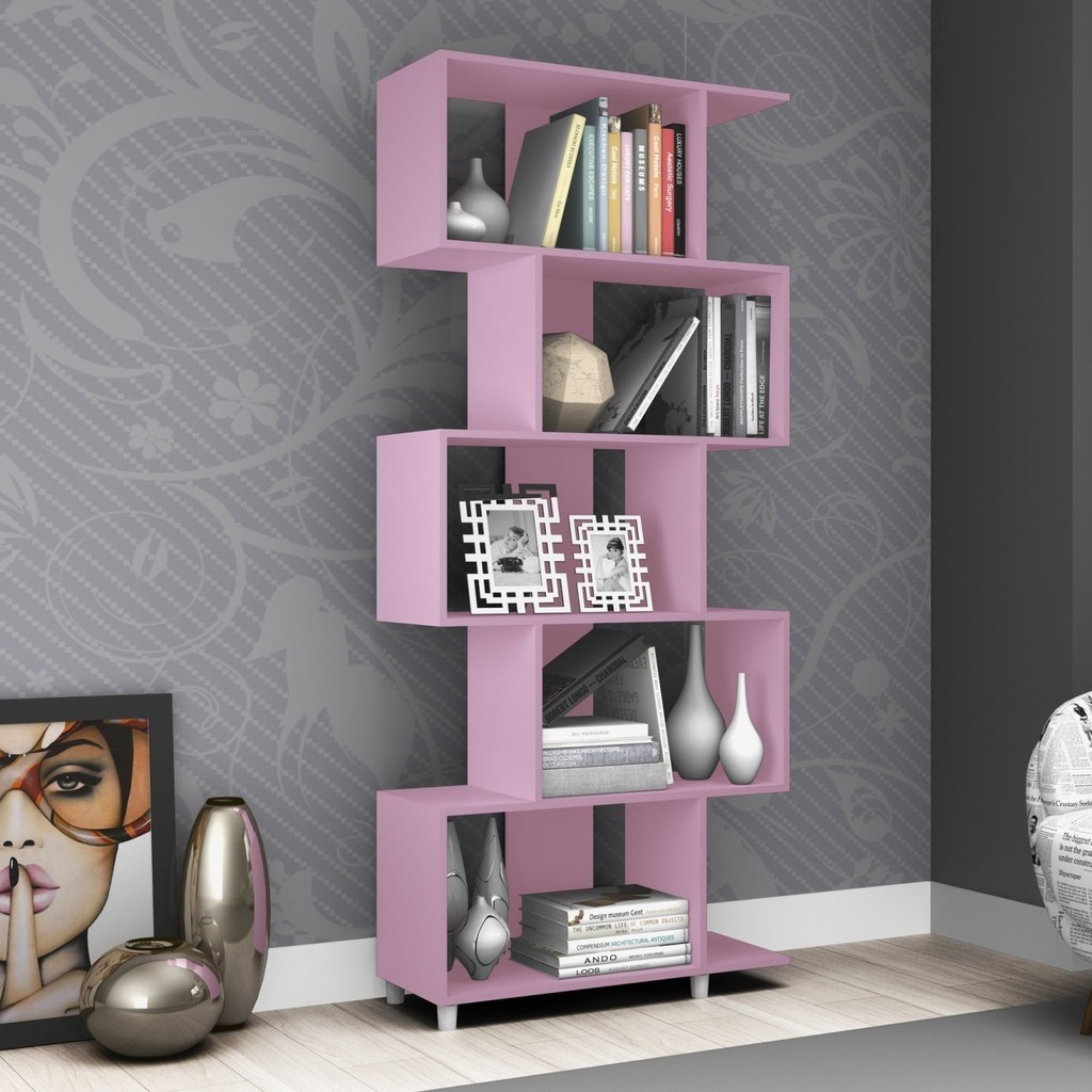 Estante para Livros com Nichos ESM209 Retrô Rosa