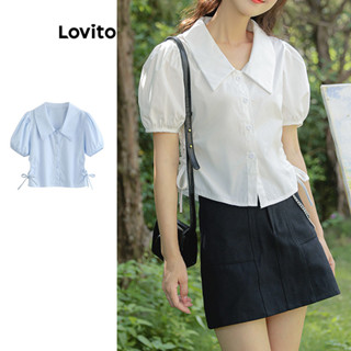 Lovito Blusa feminina casual lisa com renda LNE52483