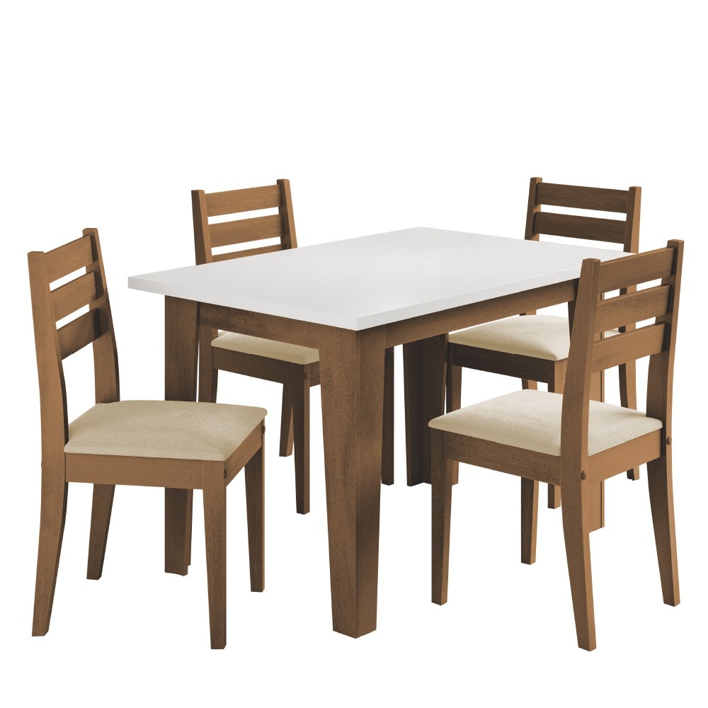 Conjunto Sala de Jantar Mesa Miami 1,20m 4 Cadeiras Dakar Cedro / Off White / Bege Dobuê - Home & Living