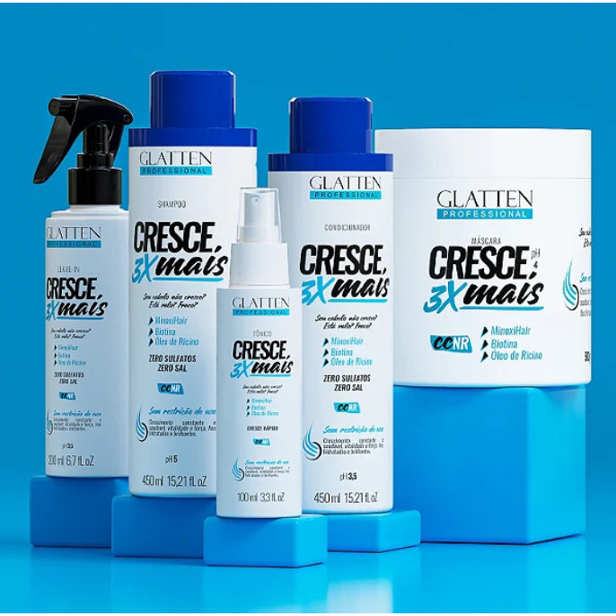 kit Cresce 3x Mais Completo 5 Itens - Seu Cabelo Vai crescer 3x mais-Glatten