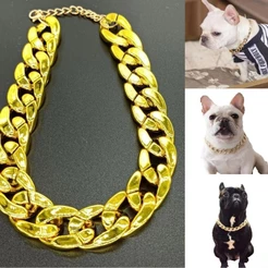 Coleira Elegante Para Cães De Estimação , Grande Corrente Dourada , material Plástico , Não Desbota , Acessório De Colar