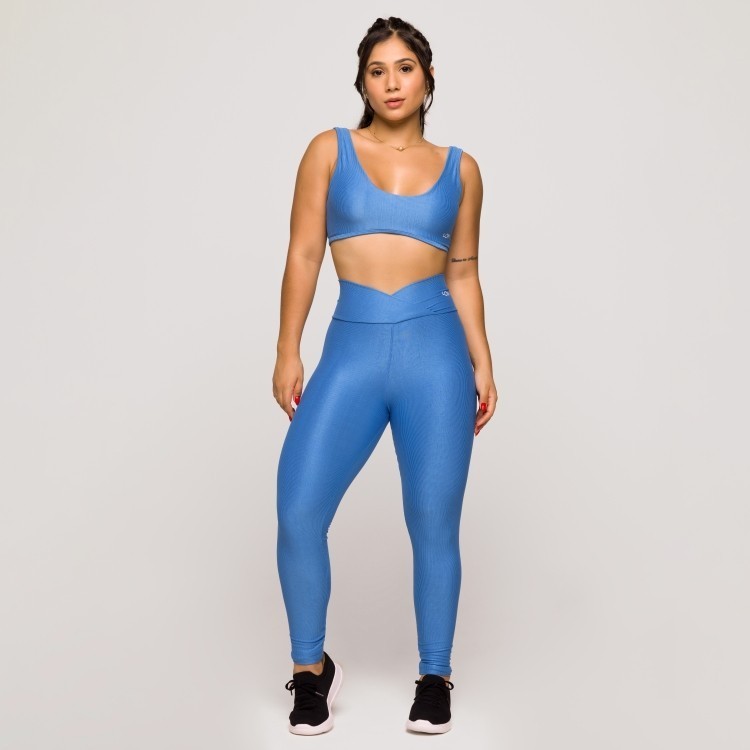 Conjunto Fitness Feminino Azul Academia Poliamida Top e Legging Feminina Crossfit Glow