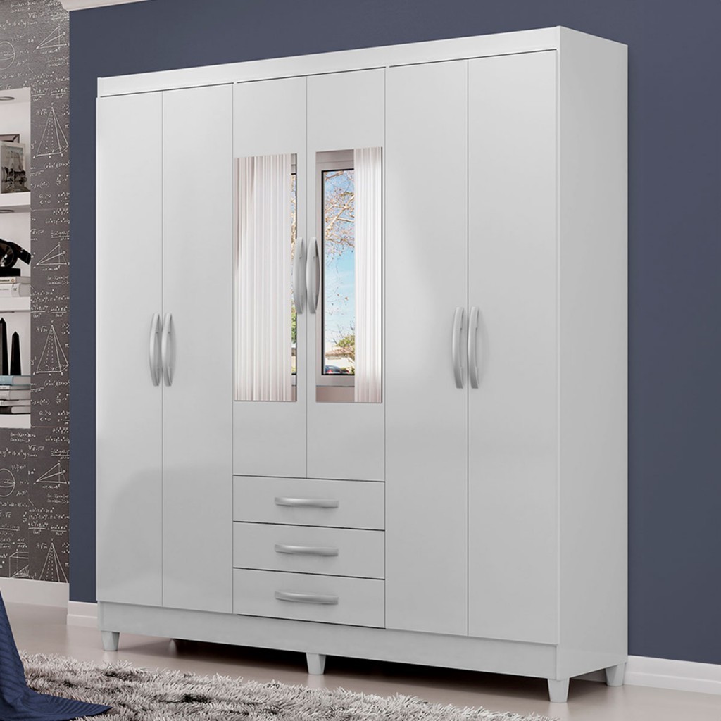 Guarda-Roupa Casal Toledo 6 Portas 3 Gavetas com Espelho - Home & Living