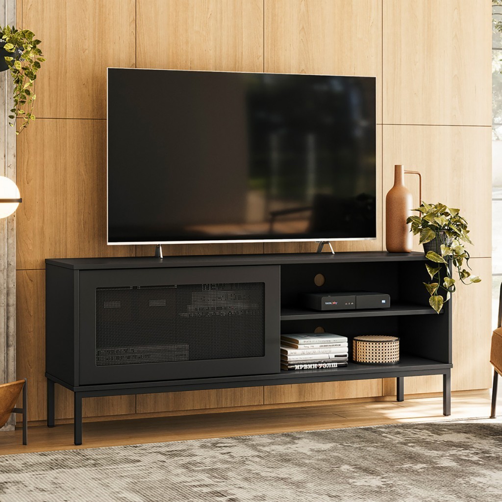 Rack Buriti Estilo Industrial P/ Sala de Estar Tv até 55" Pés de Ferro 135cm Preto - Olivar Móveis em Oferta na Shopee