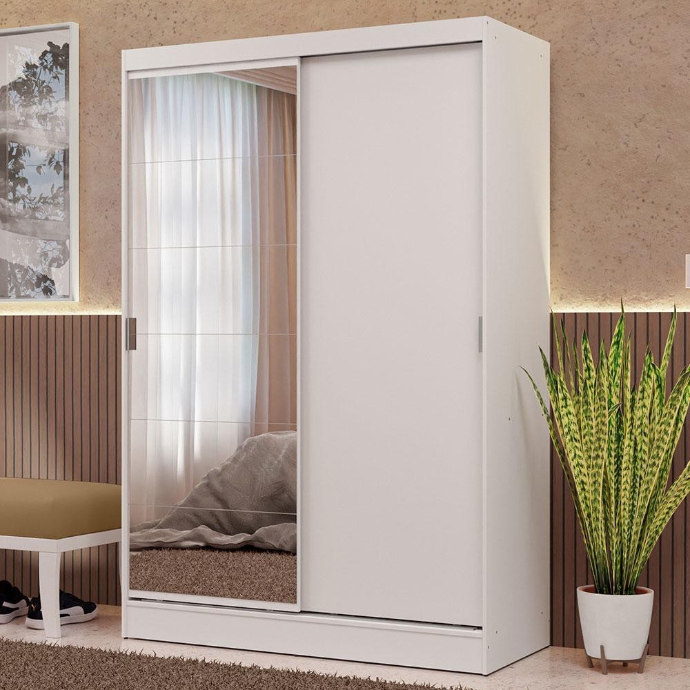 Guarda-Roupa 2 Portas de Correr com Espelho Branco Max Madesa em Oferta na Shopee