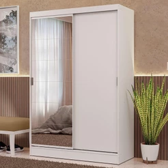 Guarda-Roupa 2 Portas de Correr com Espelho Branco Max Madesa