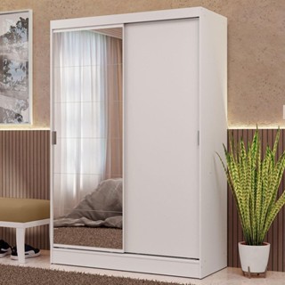 Guarda-Roupa 2 Portas de Correr com Espelho Branco Max Madesa em Oferta na Shopee