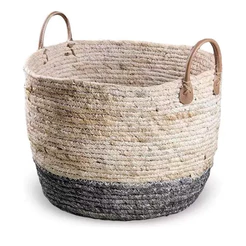 Cesto decorativo Elegance de Seagrass Natural e Cinza com alça - 24x24x19cm - 1 unidade - Rizzo