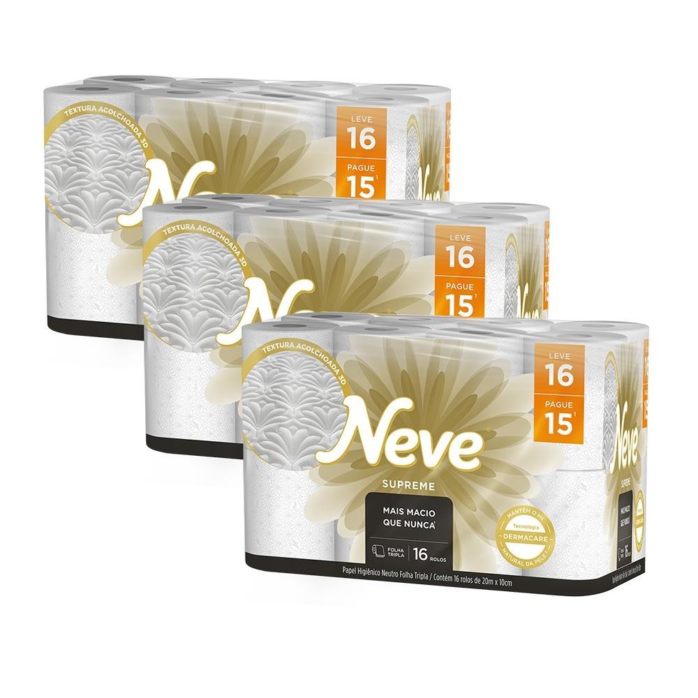 Kit 3 Papel Higiênico Neve Supreme Folha Tripla Leve 16un cada em Oferta na Shopee