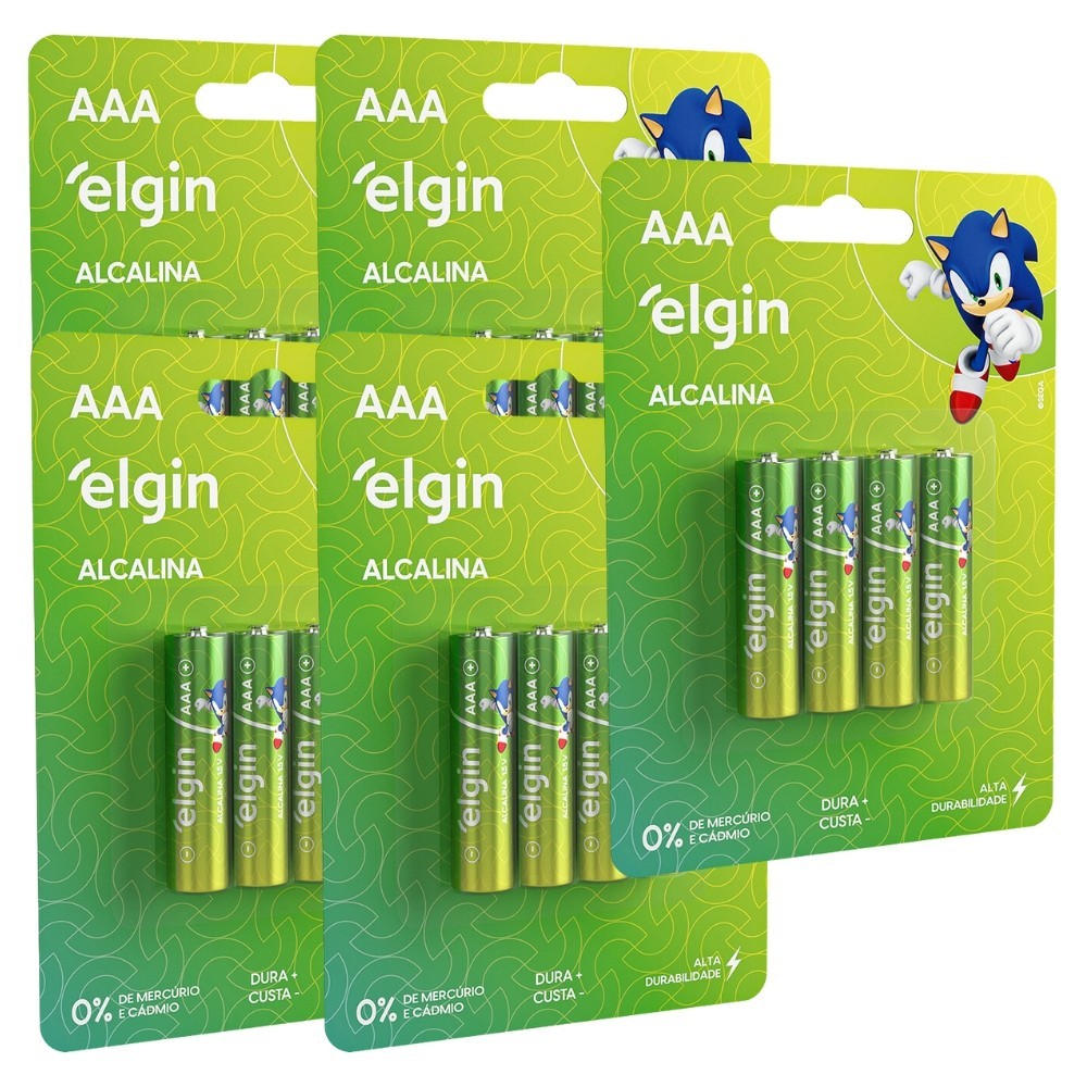 20 Pilhas Alcalina Aaa Palito 3a Bateria 5 Cartelas Elgin em Oferta na Shopee