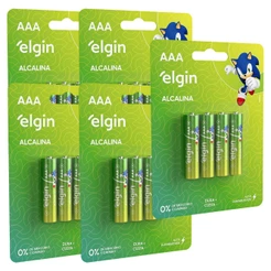 20 Pilhas Alcalina Aaa Palito 3a Bateria 5 Cartelas Elgin