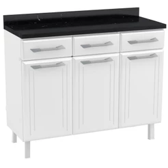 Balcão de Cozinha de Aço Triplo Telasul Topázio C/ Tampo Branco/Preto