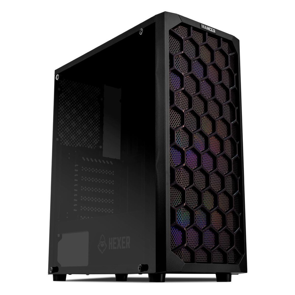 Gabinete Gamer Mancer Hexer, Rainbow, Mid-Tower, Lateral de Vidro, Com 3 Fans, Preto, MCR-...