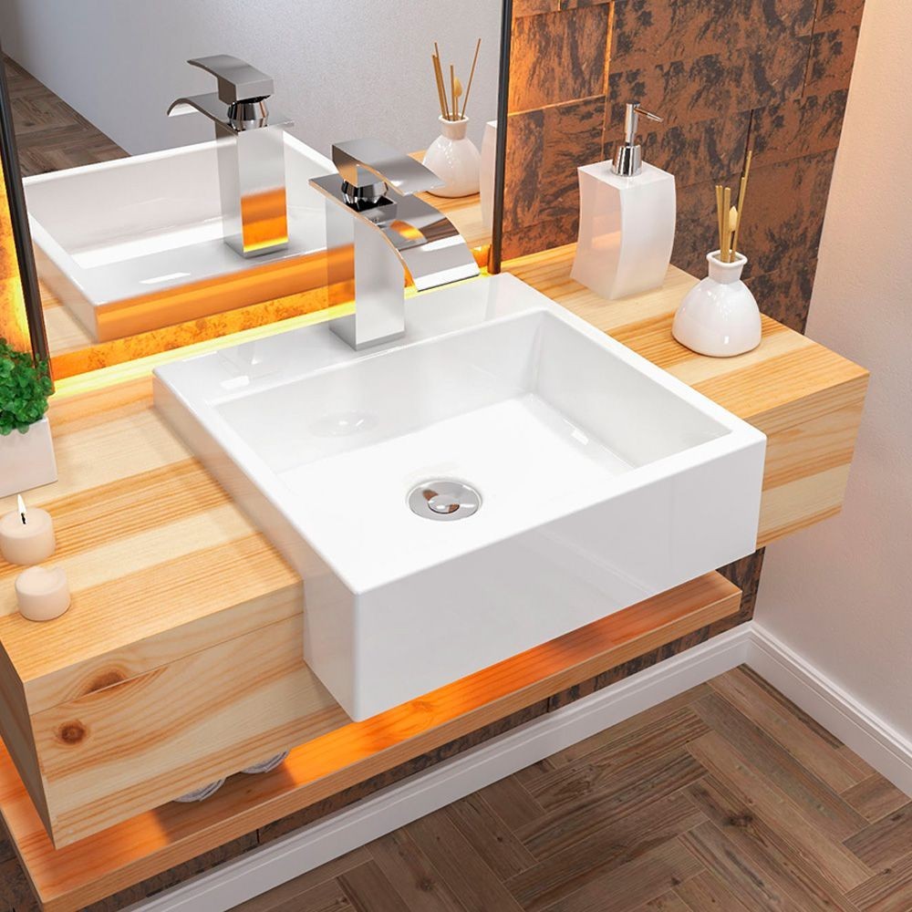 Cuba de Semi Encaixe C01 Quadrada Para Banheiro XQ395 Branco - Lyam Decor em Oferta na Shopee