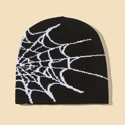 Teia De Aranha Gótica Jacquard Beanie Caps Y2K Tricotada Hip Hop Unisexo Elástico Chapéu Skull Para Mulheres Homens