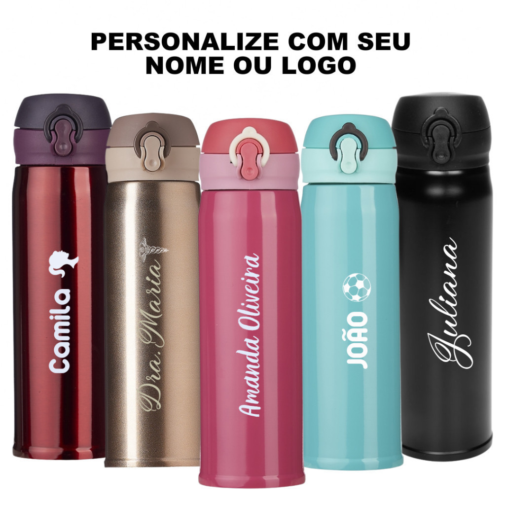 Garrafa Personalizada Térmica 400ml com Nome, Logo, Time, Frase, Profissão em Oferta na Shopee