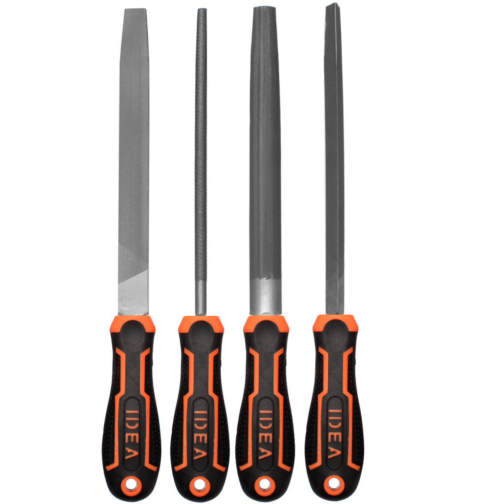 Kit Jogo De Limas Bastarda 8'' Cabo Emborrachado 4 Peças