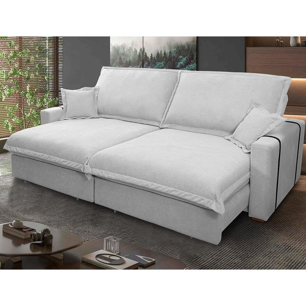 Sofá Retrátil Reclinável Nairobi 2,88m Cinza Bouclê em Oferta na Shopee