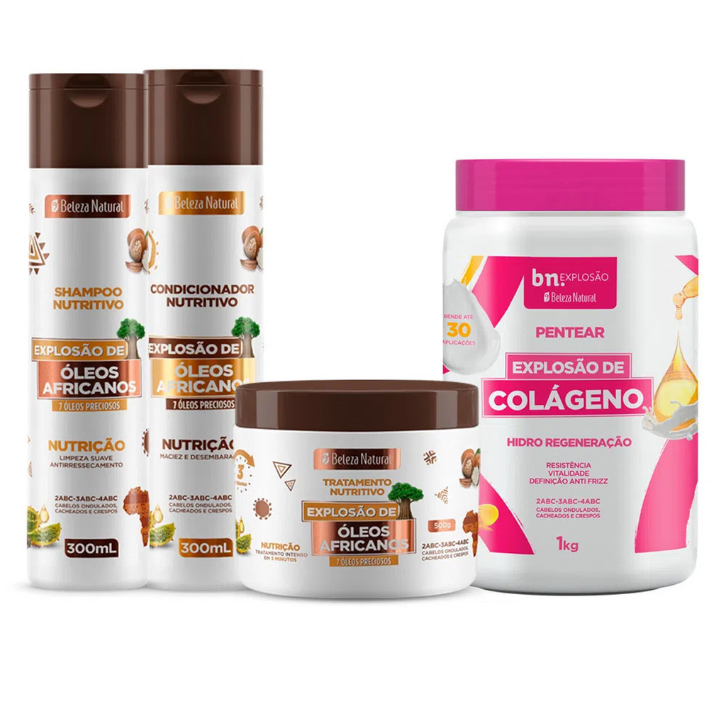 Kit Beleza Natural Óleos Africanos + Creme para Pentear de Colágeno 1Kg bn.Cachos - Beauty