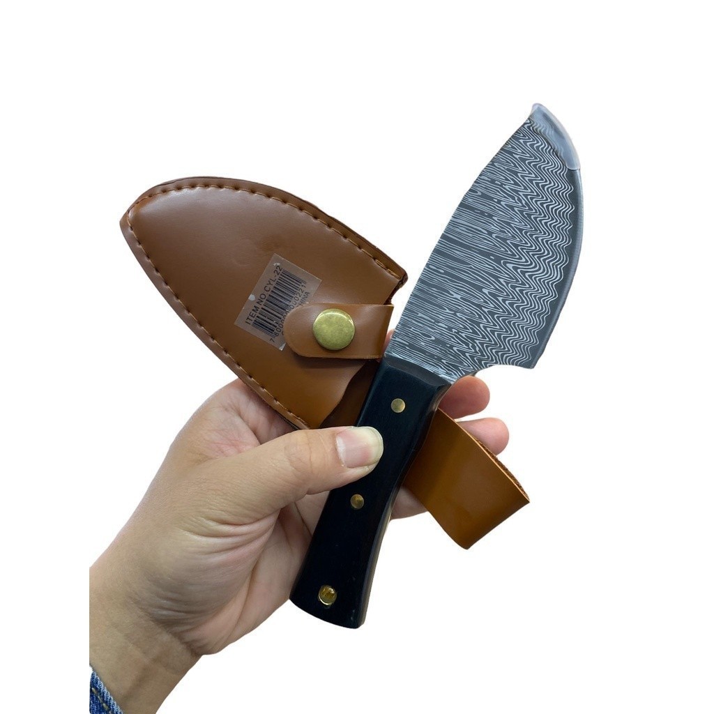 Faca Skinner Inox Inoxidável Cabo Madeira Com Bainha Couro L22/L23