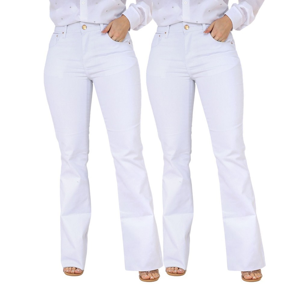 KIT Feminino 2 peças - Calça Flare Sarja Branca em Oferta na Shopee