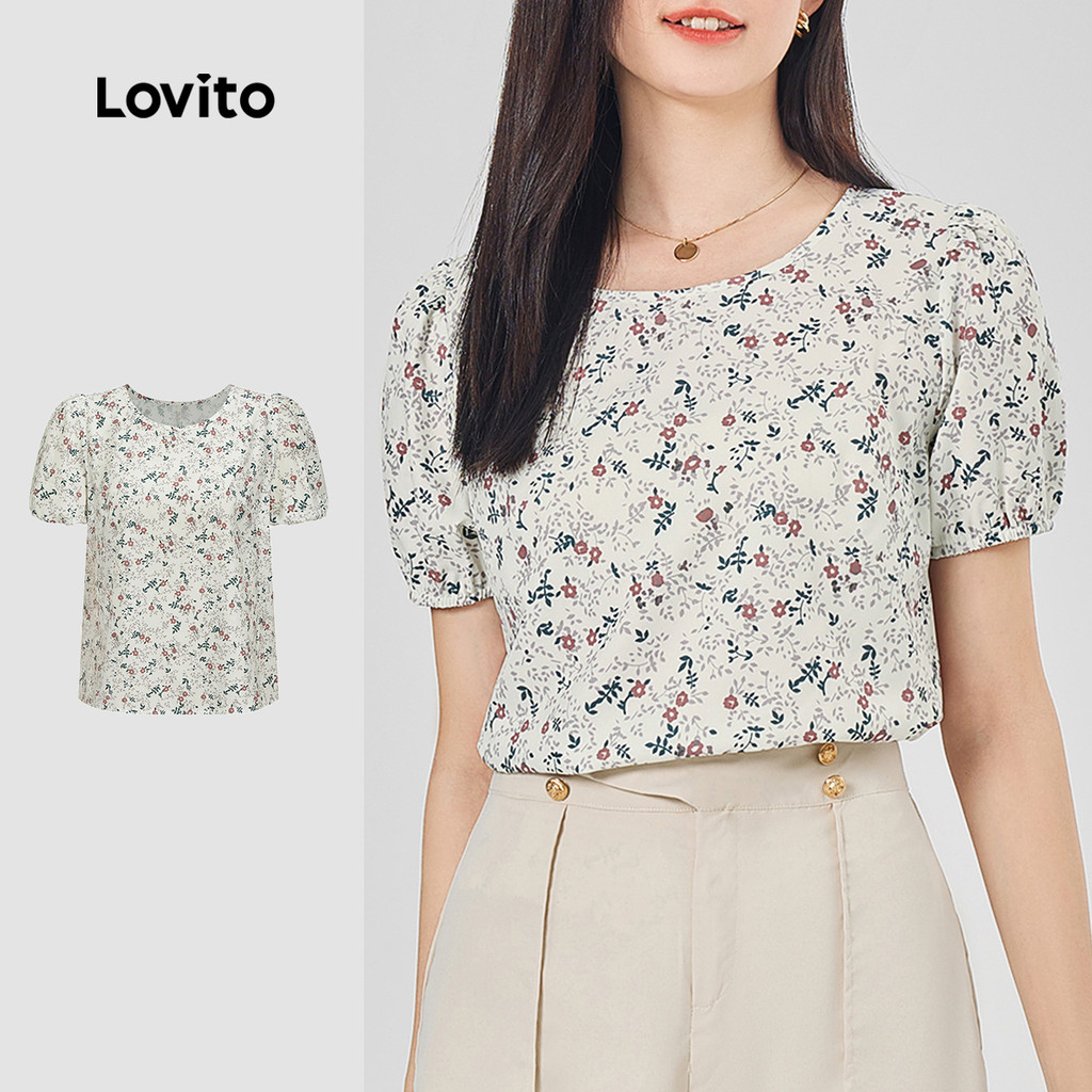 Lovito Blusa Casual Ditsy Floral Blusa Básica Para Mulheres L68ED350 (Multicolorido) em Oferta na Shopee