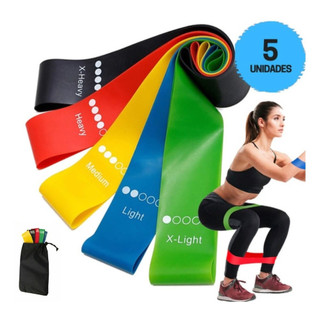 Kit 5 Faixas Elástica Treino de Ginastica Pilates e Fisioterapia Treino Em Casa