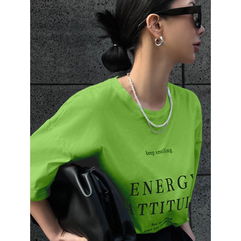 Camiseta Streetwear Aesthetic Camisa Oversized Feminina Blusa T Shirt Manga Curta Estampa Energy