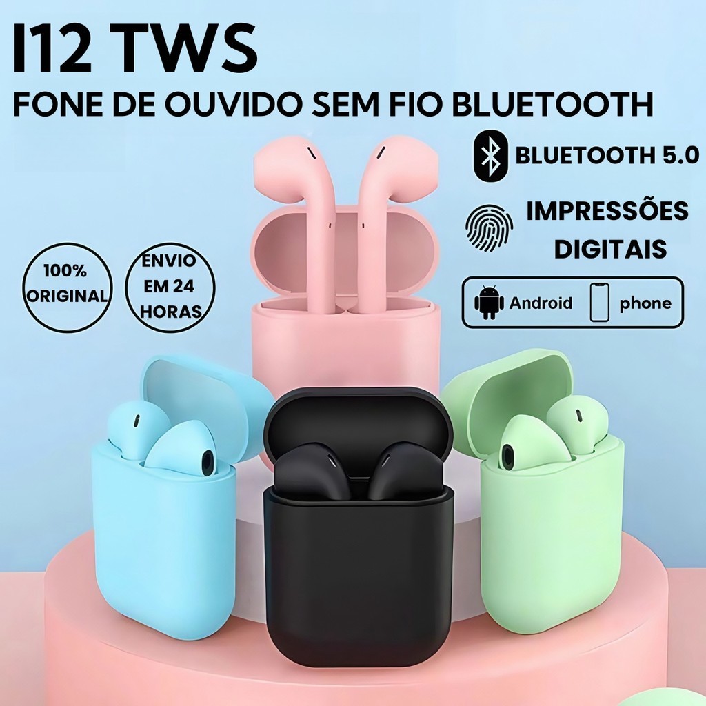 Fone de Ouvido i12 TWS Sem fio Bluetooth Fones Estéreo Intra-Auriculares Microfone