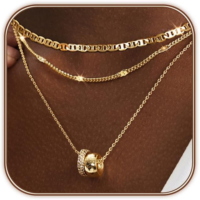 Colares para Mulheres, Banhados a Ouro 14K, Corrente Mariner, Colar Choker com Pingente Circular Delicado para Mulheres,
