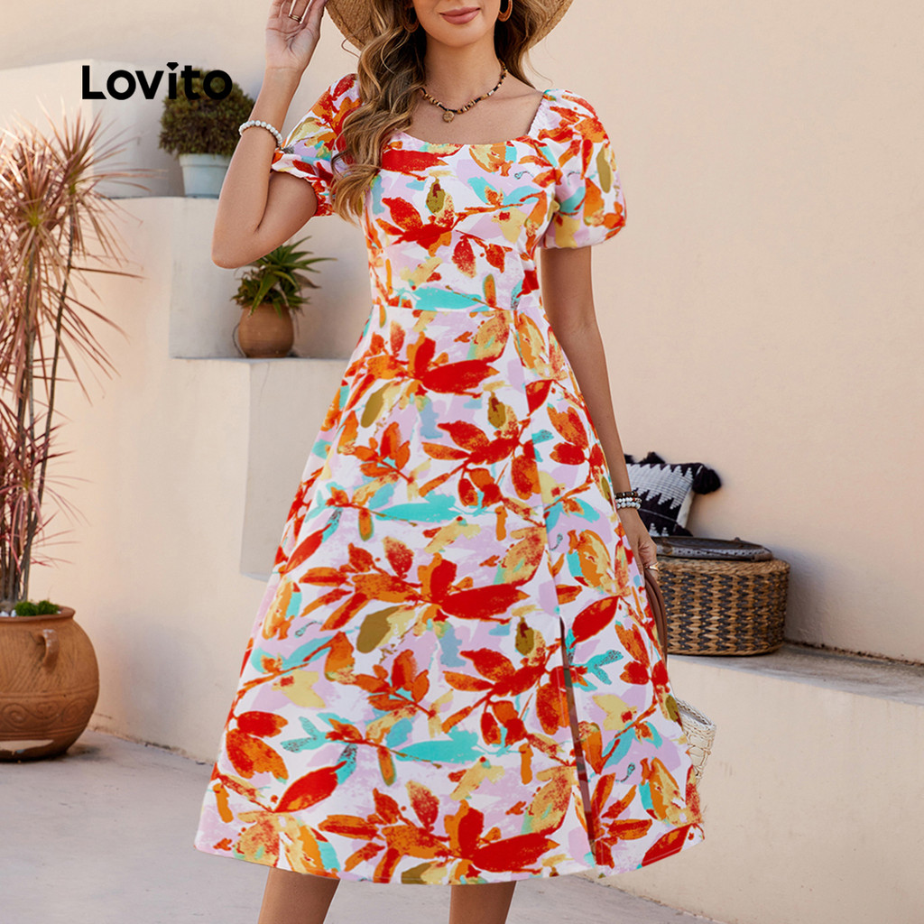 Lovito Vestido Corset Elegante Floral Ruffle para Mulheres LBL20554 - Women Clothes
