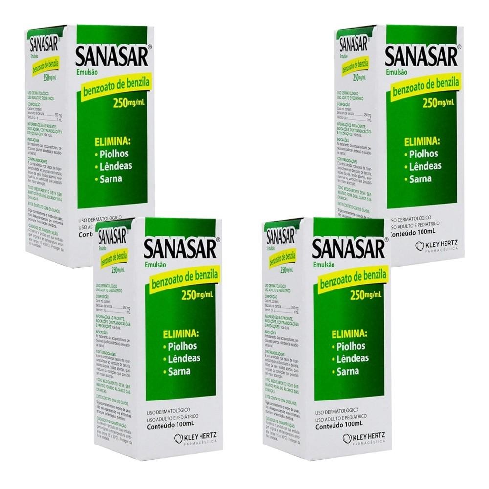 Kit Sanasar Emulsão Benzoato De Benzila C/ 4Un De 100ml Cada