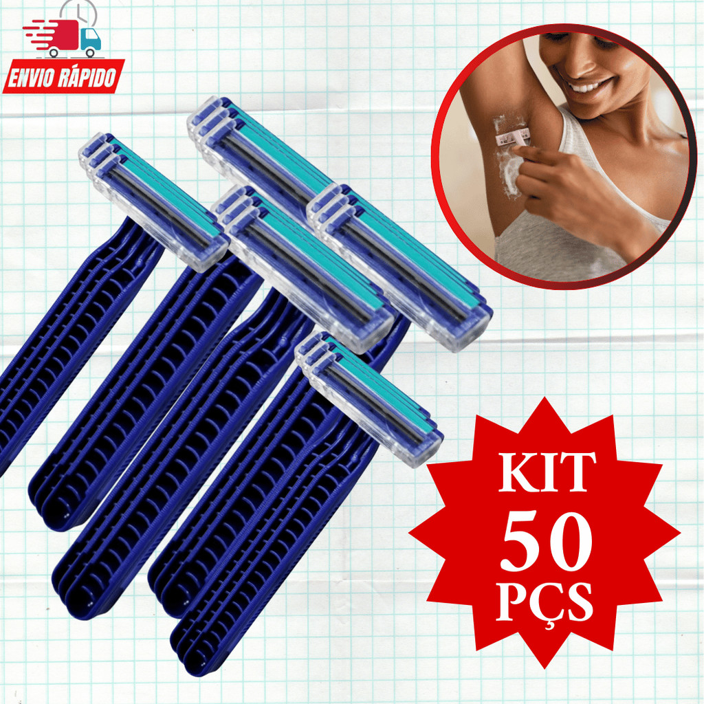Prestobarba Descartavel  50 Peças Para Depilar Raspar Pêlos Prestobarba  Com 2 Lâminas Barbearia Promoção