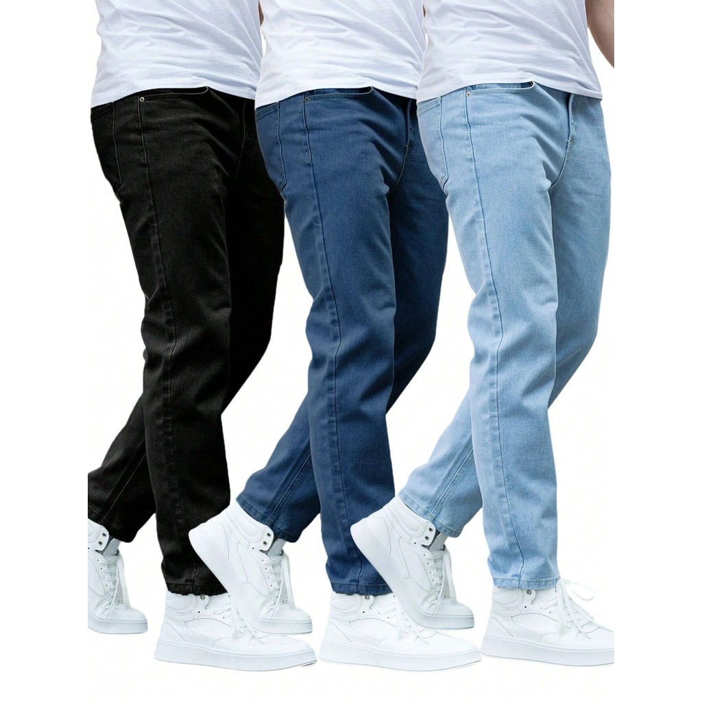 KIT 3 Calças Jeans Masculina Premium Skinny tradicional Basico com Lycra