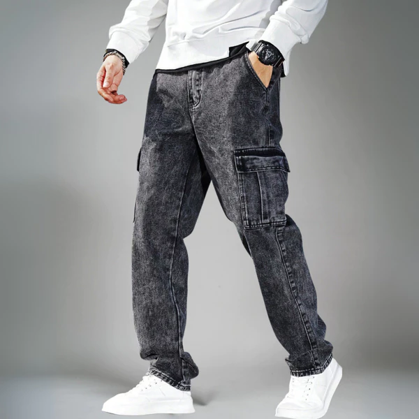 Calça Jeans Cargo Masculina Streetwear Preta Mescla Cinza Grafite 34 Ao 44