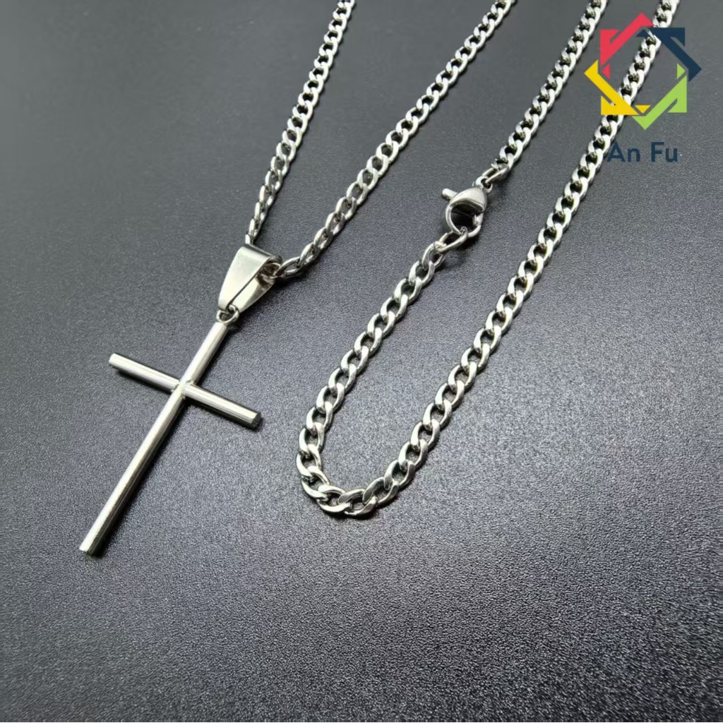 Conjunto Unissex de Aço Inox 316L - Corrente Prateada com Cruz Dourada, Estilo e Durabilidade em Oferta na Shopee