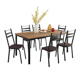 Conjunto de Mesa Retangular com Tampo de MDP Amadeirado e 6 Cadeiras Adriana III Revestimento Sintético Cacau e Preto em Oferta na Shopee