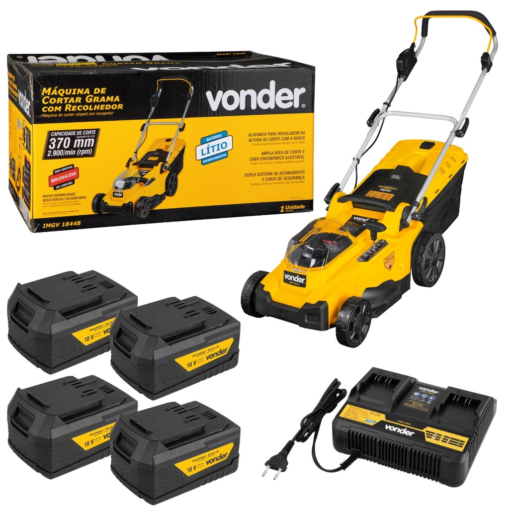 Máquina De Cortar Grama Aparador Roçadeira Com 4 Baterias 4ah e 1 Carregador Duplo Vonder
