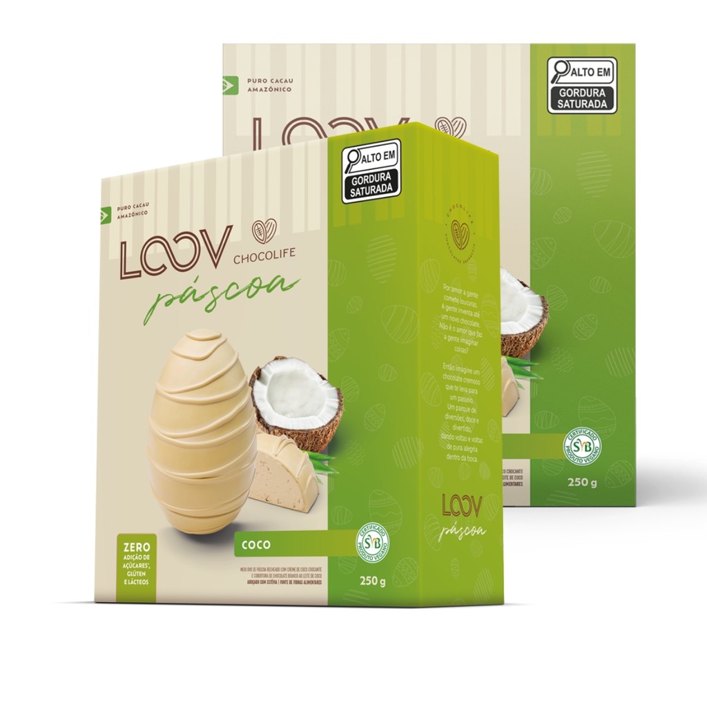 Combo 2 Meio Ovo De Páscoa Recheado Coco Zero Açúcar 250g Chocolife  Vegano Glúten Gordura Trans
