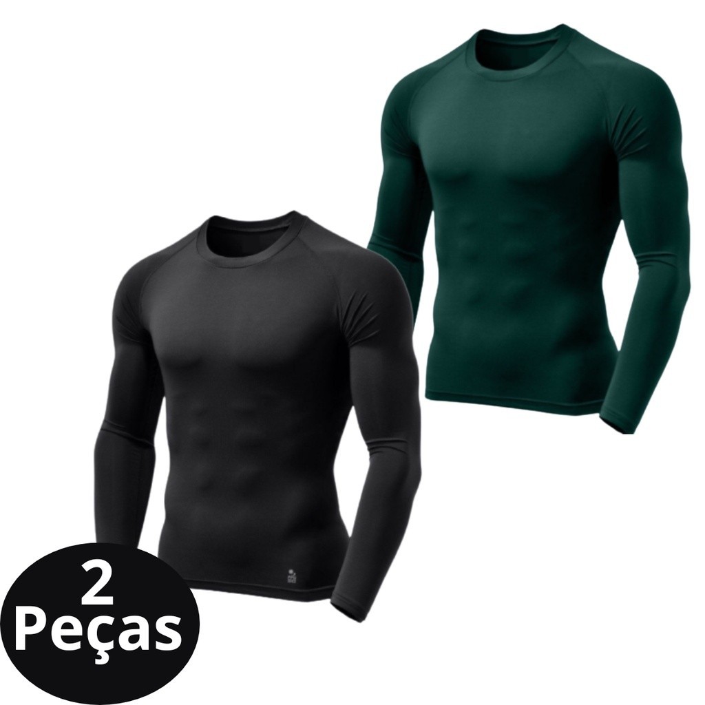 Kit 02 Camiseta Térmica Proteção UV Segunda Pele Manga Longa Compressão Frio Calor Malha Fria