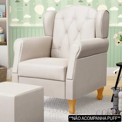 Poltrona de Amamentação e Descanso com Pés de Madeira Lucy P04 Suede Bege - Mpozenato