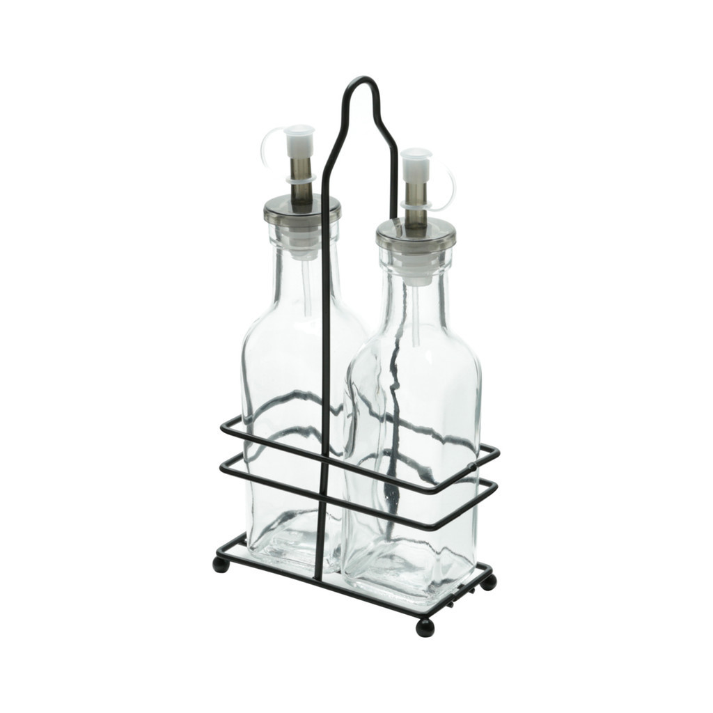 Kit Conjunto 2 Galheteiro Azeite Vinagre Suporte Metal Preto em Oferta na Shopee