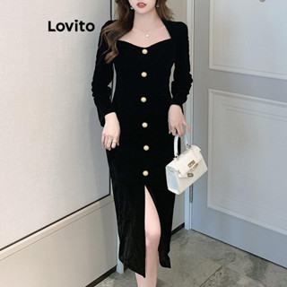 Lovito Vestido casual liso com pérolas na frente para mulheres LNL53040