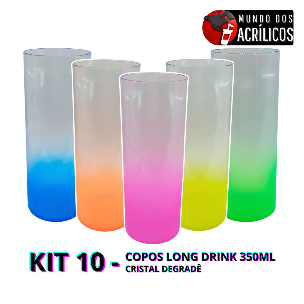 KIT 10 COPOS LONG DRINK 350ML CRISTAL DEGRADE PARA PERSONALIZAR ADESIVAR FESTA