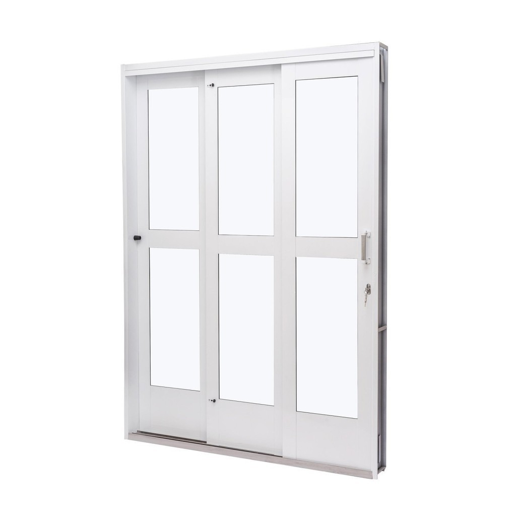 Porta de Aço de Correr 215x152cm 3 Folhas com Vidro Liso Qualitysol Ramassol Direita - Home & Living