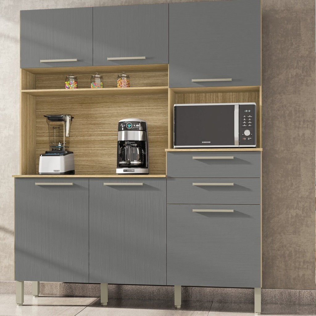 Armário de Cozinha 6 Portas 2 Gavetas Montesa  Freijó/Gris - Home & Living